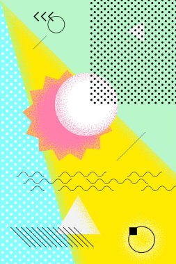 Soyut retro minimal yaz posteri. İsviçre 'nin estetik, vahşi, parlak geometrik güneşi. Kutlama ya da satış reklamları saf grafik baskı konsepti. Modern trend yaratıcı sanat çalışması şablonu