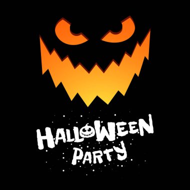 Mutlu Cadılar Bayramı partisi kare pankart tasarım şablonu. Jack O Lantern 'in balkabağı, siyah arka plan ve kutlama logosuna korkutucu bir gülücük kazıdı. Geleneksel şaka mı şeker mi 31 Ekim bayramı konsepti