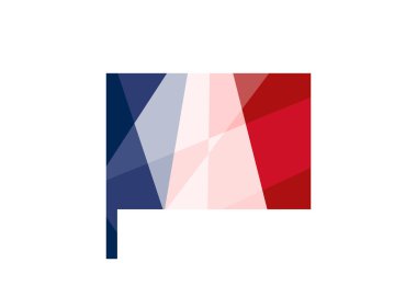 Soyut çokgen tarzı Fransa bayrağı simgesi. Fransız devleti kırmızı, beyaz ve mavi renkler düşük polyester yaratıcı ülke sembolü. İzole tabela