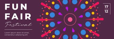 Lunapark şenliği, karanlık gökyüzünde havai fişek patlaması olan en az moda yatay pankart. Havai fişekli karnaval minimalist yaratıcı el ilanı. Tatil festivali panayırı düz kart.