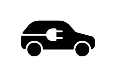 Elektrikli araba ikonu. Yeşil elektrikli otomobil şarj tapası siyah sembolü. Çevre dostu elektro hibrit araç logosu konsepti. EV otomatik elektrik şarj istasyonu logoti kullanıyor