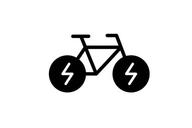 Elektrikli bisiklet siyah ikonu. Yeşil elektrikli bisiklet ve şarj istasyonu sembolü. Çevre dostu elektro-bisiklet araç işareti konsepti. Vektör bataryası ile çalışan EV taşımacılığı logoyu kaldırır