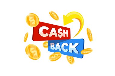 Nakit para ödüllü program afiş konsepti. Altın paralarla yapılan alışverişlerden sonra servis geri ödeme yapıyor. Para ikramiyesi tanıtımı finansal faydaları sembolize ediyor. Ödeme temalı illüstrasyon