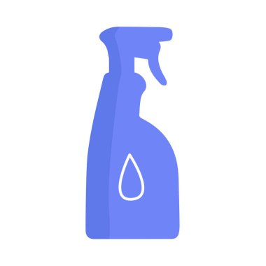 Plastik sprey şişesi mavi ikon. Spreyli ev temizleme kabı. İzole edilmiş deterjan sembolü. Hijyen, çamaşır ve temizlik konsepti. Ev, mutfak ya da banyo temizliği için uygun..
