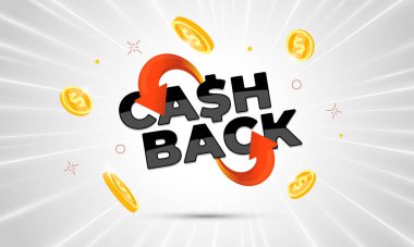 Kalın yazı ve ok sembollü altın para bozdurma pankartı. Promosyon, indirim, finansal ödüller ya da online alışveriş teklifi için parlak 3D vektör illüstrasyonu. Pazarlama ve iş reklamları için mükemmel.