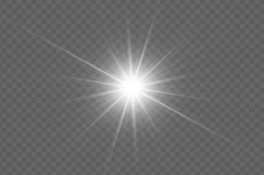 Radyal ışıltıyla parlak ışık patlaması etkisi. Kıvılcım, ışıltı ve bokeh ile soyut güneş ışığı. Şeffaf arka planda parlayan bir parıltı. Canlı güneşli tasarımlar için vektör illüstrasyonu.