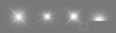 Parlayan yıldız patlaması mercek parıltısı ve ışıltısıyla. Işıltılı ışınlar, parıltı ve bokeh ile soyut ışık efekti. Festivalsel, kozmik ya da büyülü tasarımlar için gerçekçi parlayan bir element. Vektör illüstrasyonu