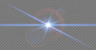 Parlak parıltılı mavi neon ışıklar ve koyu arkaplanda parlak ışınlar. Dijital veya konser tasarımı için gerçekçi vektör etkisi. Fütürist görseller için parlak mercek parlaklığı ve optik çizgi.
