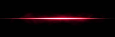 Siyah arka planda parlak, parlak ve dumanlı gelecekten gelen kırmızı lazer çizgileri. Parıltı, ışın ve dijital ışınla neon ışık efekti. Teknoloji, polis ya da bilim kurgu teması için soyut vektör. Şeffaf PNG.