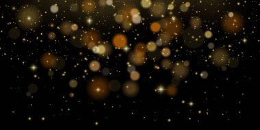 Havai fişek ışıltısı ve konfeti yağmuru ile altın bokeh parıltısı. Kutlama alevi ve karanlık arka planda lüks sihirli ışık. Tatil, yeni yıl ya da Noel kutlaması için mükemmel..