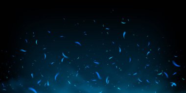 Parlayan alev ve ışıldayan buz parçacıkları ile mavi ateş ve duman soyut arka plan. Neon 3D ışık efekti soğuk enerjiyi karıştırır. Gerçekçi közler ve parlayan toz koyu metalik dokuya örtülür..