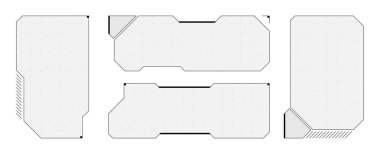 Parlak siber çerçeve ve soyut sınır ile gelecekteki HUD arayüzü ayarlandı. Bilim kurgu denetim ekranı tasarımı için dijital çizgileri, VR düğmelerini ve bilgi elemanlarını birleştiren bir panel.