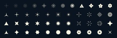 Parıldayan kıvılcım efektli yıldız patlaması simgeleri. Y2K düz geometrik tarzda klasik ışık sembollerine ilham verdi. Fotoğraf makinesi flaşı ya da markalaşma sahneleri için mükemmel resimler..