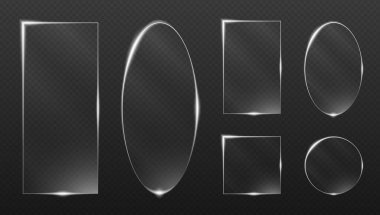 Parlak neon çizgileri olan şeffaf cam şekiller. Dikdörtgenler ovaller ve altıgenler UI tasarım fütüristik panelleri ve aydınlatılmış dijital tabelalar için karanlık zemin üzerinde parlıyor.