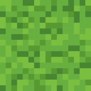 Minecraft square grass block pixel art texture. Green and brown seamless 8bit retro pattern. Perfect for gamer wallpaper or arcade design. Modern abstract vector illustration background.