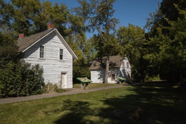 John Walter Müzesi, İskoçyalı bir göçmen. 19. yüzyılın mavi ahşap evleri. Edmonton, Alberta, Kanada