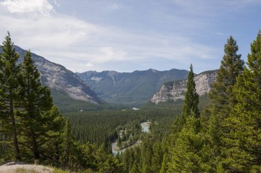 Bow Nehri Vadisi 'nin manzarası. Kanada Banff Ulusal Parkı 'nda turizm