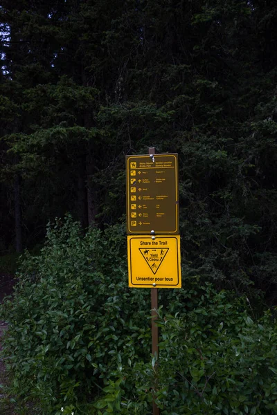 Warning sign on the road in the forest. Caution of danger