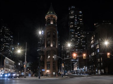 Gooderham Binası Toronto 'nun en ikonik evlerinden biridir. Turist noktası. Toronto, Ontario, Kanada 'daki eski klasik bina - 12.10.2023