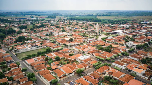 stock image Aerial drone photography capturing the panoramic view of Palestina city and its main church.