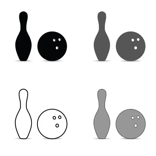 bowling pin and ball silhouette set illustration on white