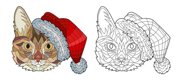 Christmas Hat Cat Coloring Book — Stock Vector