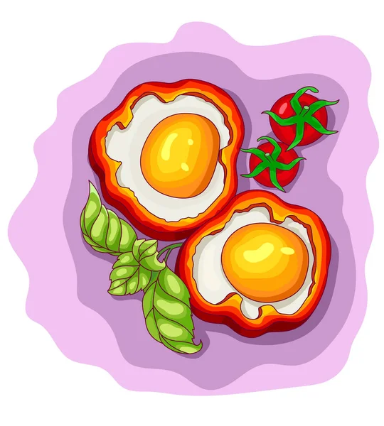 Stekt Två Ägg Frukost Peppar — Stock vektor