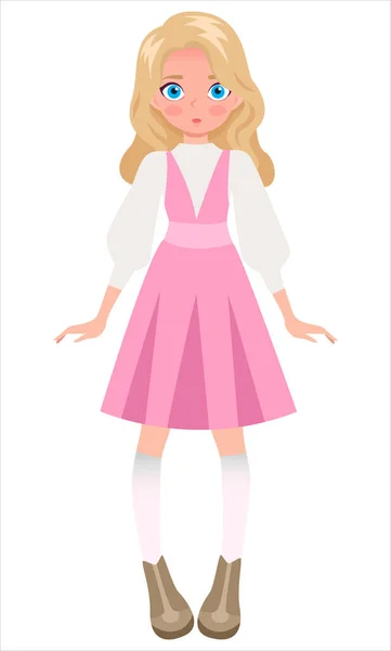 Блондинка Розовом Платье — стоковый вектор