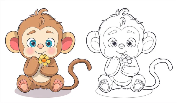 Roztomilý Opice Vektor Kreslení Omalovánky — Stockový vektor