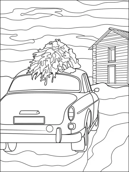Das Auto Trägt Den Neujahrsbaum — Stockvektor