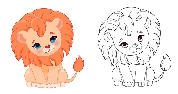 Cute Lion Little Vector Drawing Coloring Book — Stock Vector