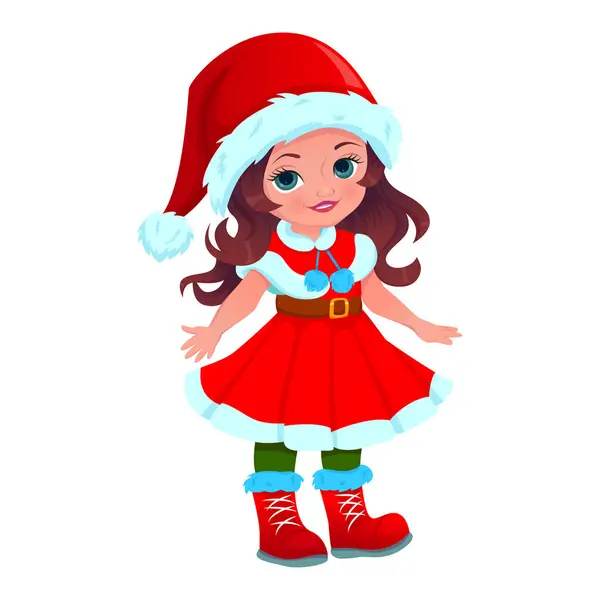 Fată Drăguță Costum Anul Nou Crăciun — Vector de stoc