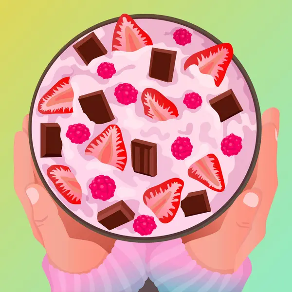 Pudim Mingau Cereal Iogurte Com Frutas Chocolate Colorido Livro Tigela — Vetor de Stock