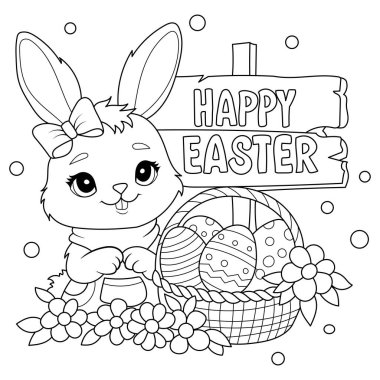 Çocuklar için Mutlu Paskalya Tavşanı Boyama Kitabı