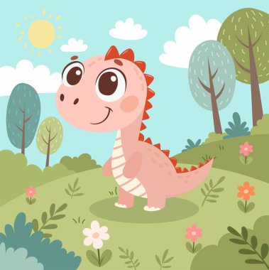 Dinozor, ejderha, ormandaki çocuklar için çizimler.