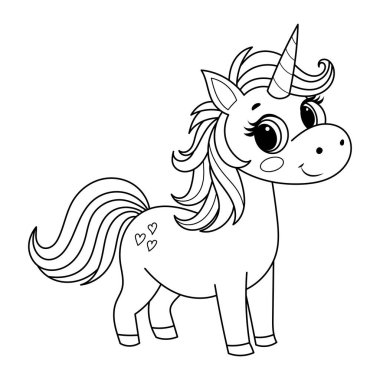 Çocuk vektör illüstrasyonu için şirin unicort boyama kitabı