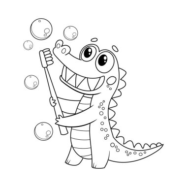 Çocuklar için diş fırçası resimli şirin bir timsah.