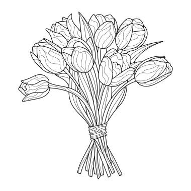 Yetişkinler için lale boyama kitabı buketi