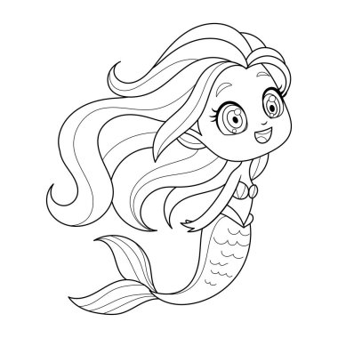 Çocuk vektör çizimi için sevimli deniz kızı boyama sayfası
