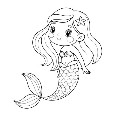 Çocuk vektör çizimi için sevimli deniz kızı boyama sayfası