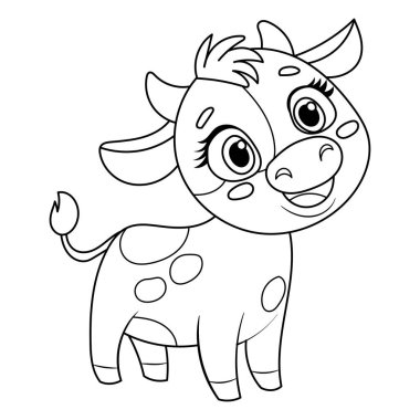Çocuklar için şirin inek boyama kitabı, çiftlik hayvanları çizimleri.