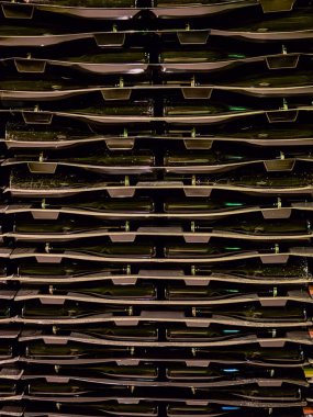 Şaraphanedeki şarap şişelerinin deseni. Yüksek kalite fotoğraf