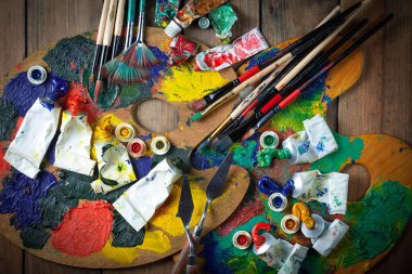 Çizim için boya ve fırça. Sanatsal yaratıcılık.