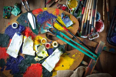 Çizim için boya ve fırça. Sanatsal yaratıcılık.