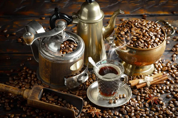 Кава Еспресо Кавовими Зернами Старому Тлі — стокове фото