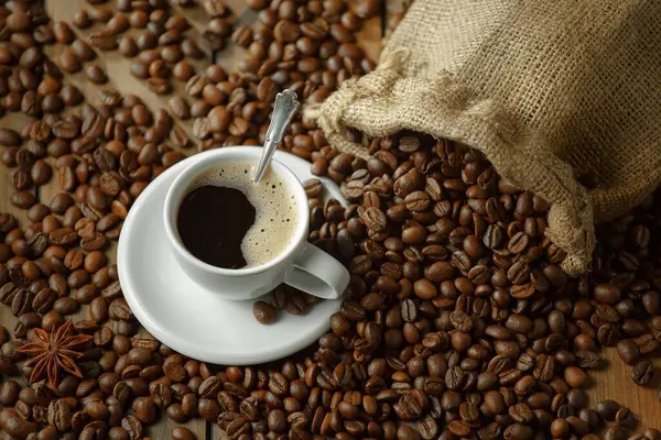 Espresso Coffee Coffee Beans Old Background Royalty Free Stock Images