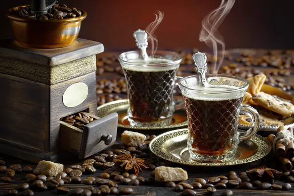 Espresso Coffee Coffee Beans Old Background Stock Photo
