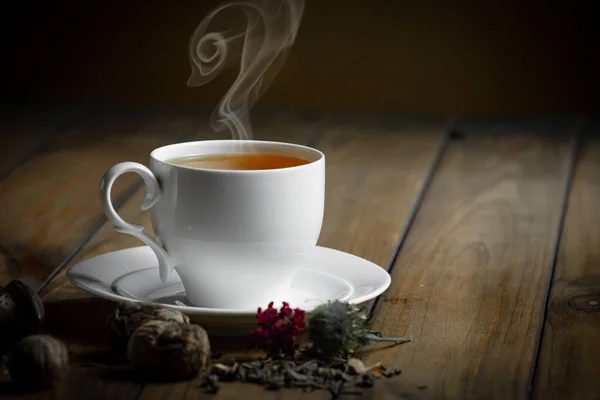 Gorąca Słodka Herbata Filiżance Starym Tle — Zdjęcie stockowe