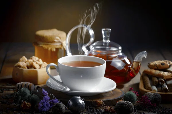 Hot Sweet Tea Cup Old Background — Stock Photo, Image