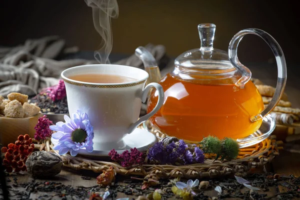 Horký Sladký Čaj Šálku Starém Pozadí — Stock fotografie
